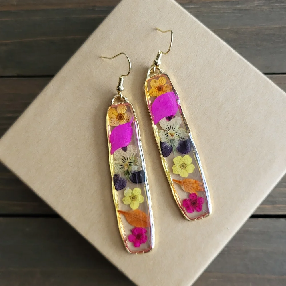 Mixed Flower Resin Earrings- Handmade Earrings- Resin Shapes- Resin Pendants- Re - Picture 1 of 8